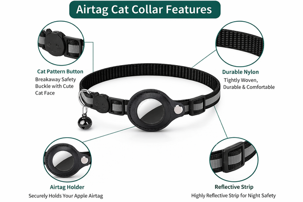 Cat AirTag Holder Collar Breakaway Reflective Strips Adjustable Kitten Collar Waterproof Cat Bell Collar Pet Air Tag Case collar